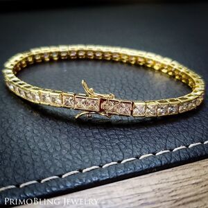 Gold Asscher Cut Tennis Bracelet